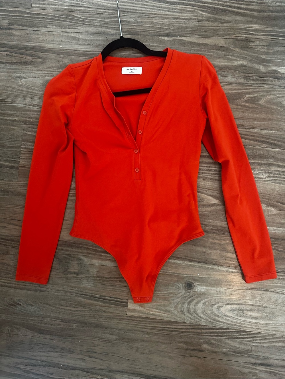 Aritzia Babaton Orange-Red Long Sleeve One-Piece Bodysuit